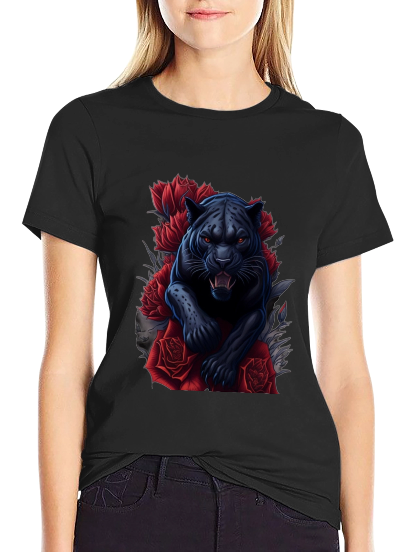 Black Panther & Roses Graphic Tee