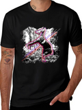 Graphic Black T-Shirt - Breakdancing Dinosaur