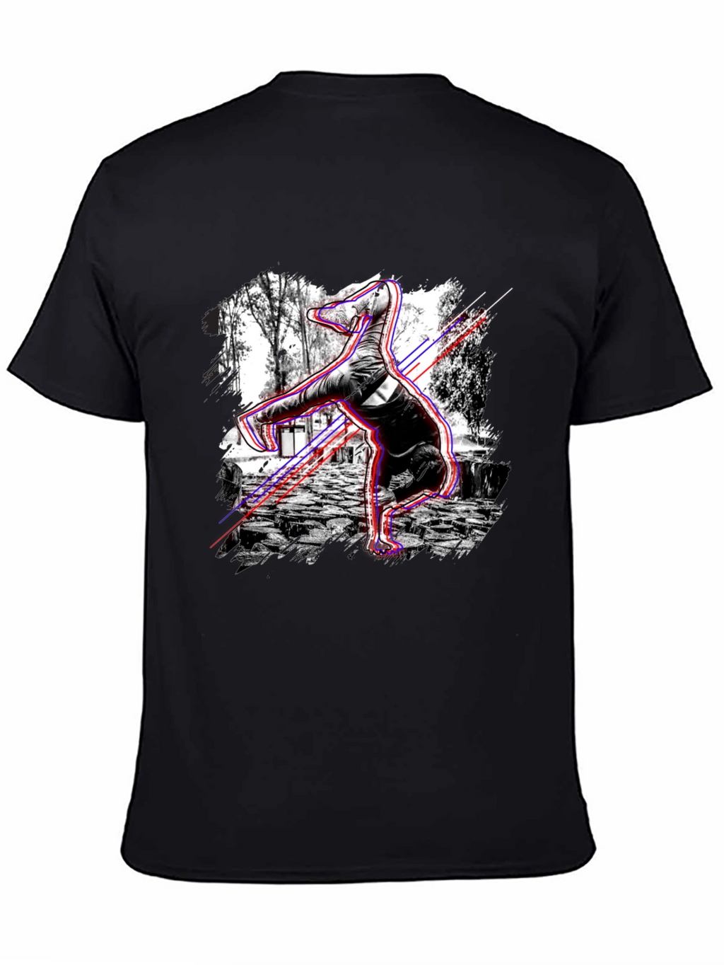 Graphic Black T-Shirt - Breakdancing Dinosaur