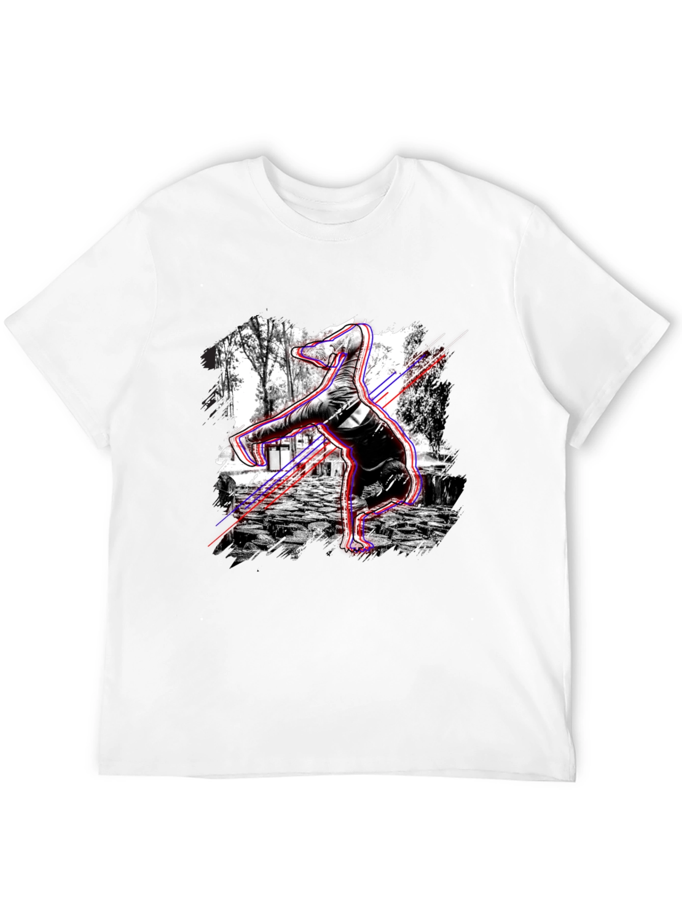 Graphic Black T-Shirt - Breakdancing Dinosaur
