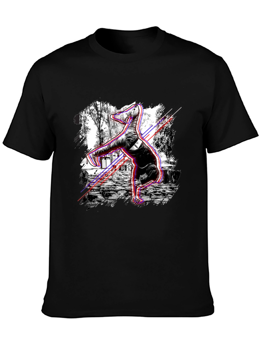 Graphic Black T-Shirt - Breakdancing Dinosaur