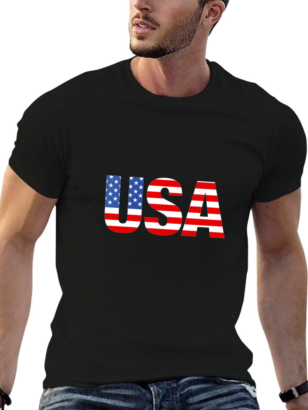 USA Flag Graphic Black T-Shirt Patriotic