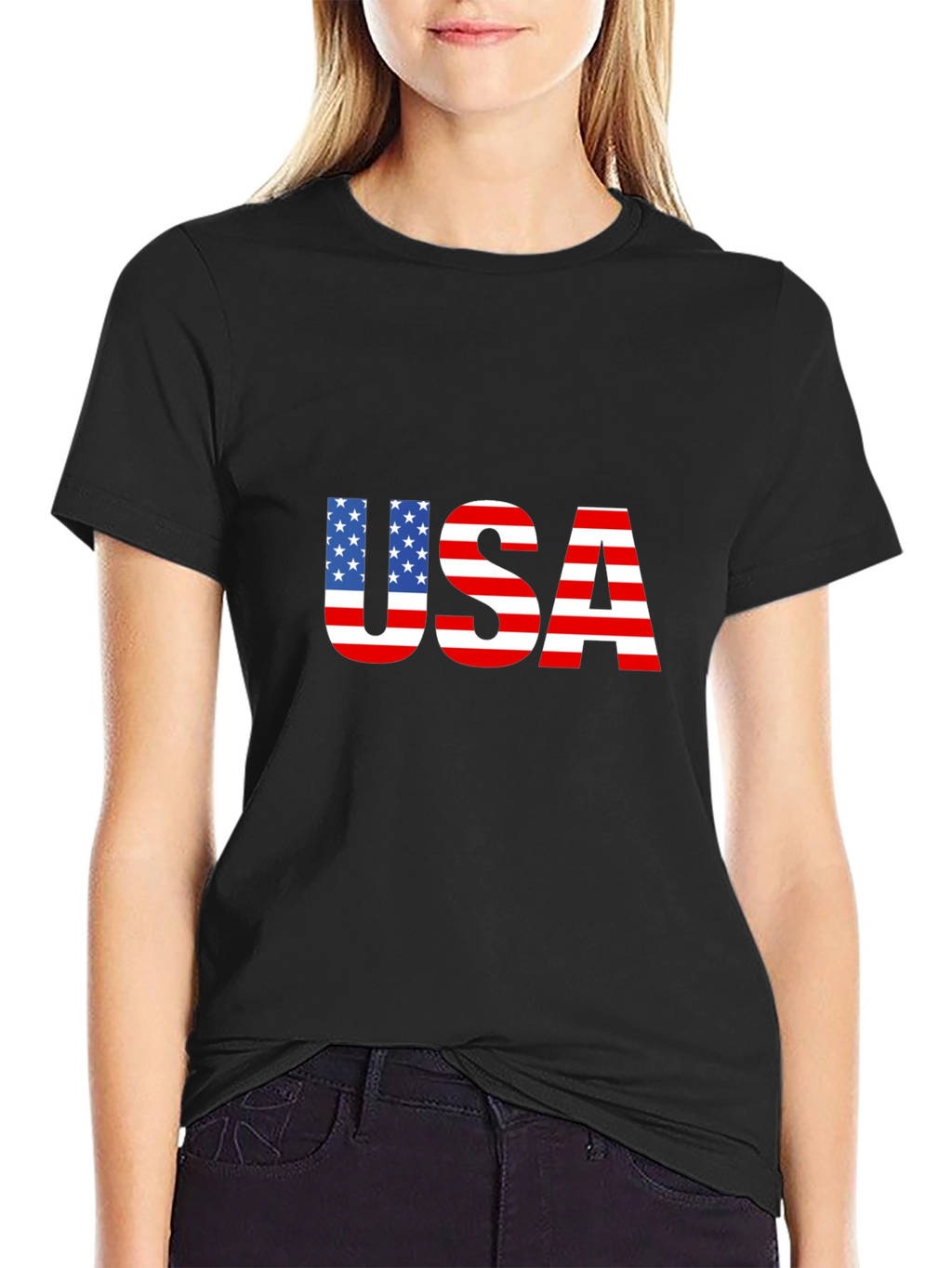 USA Flag Graphic Black T-Shirt Patriotic
