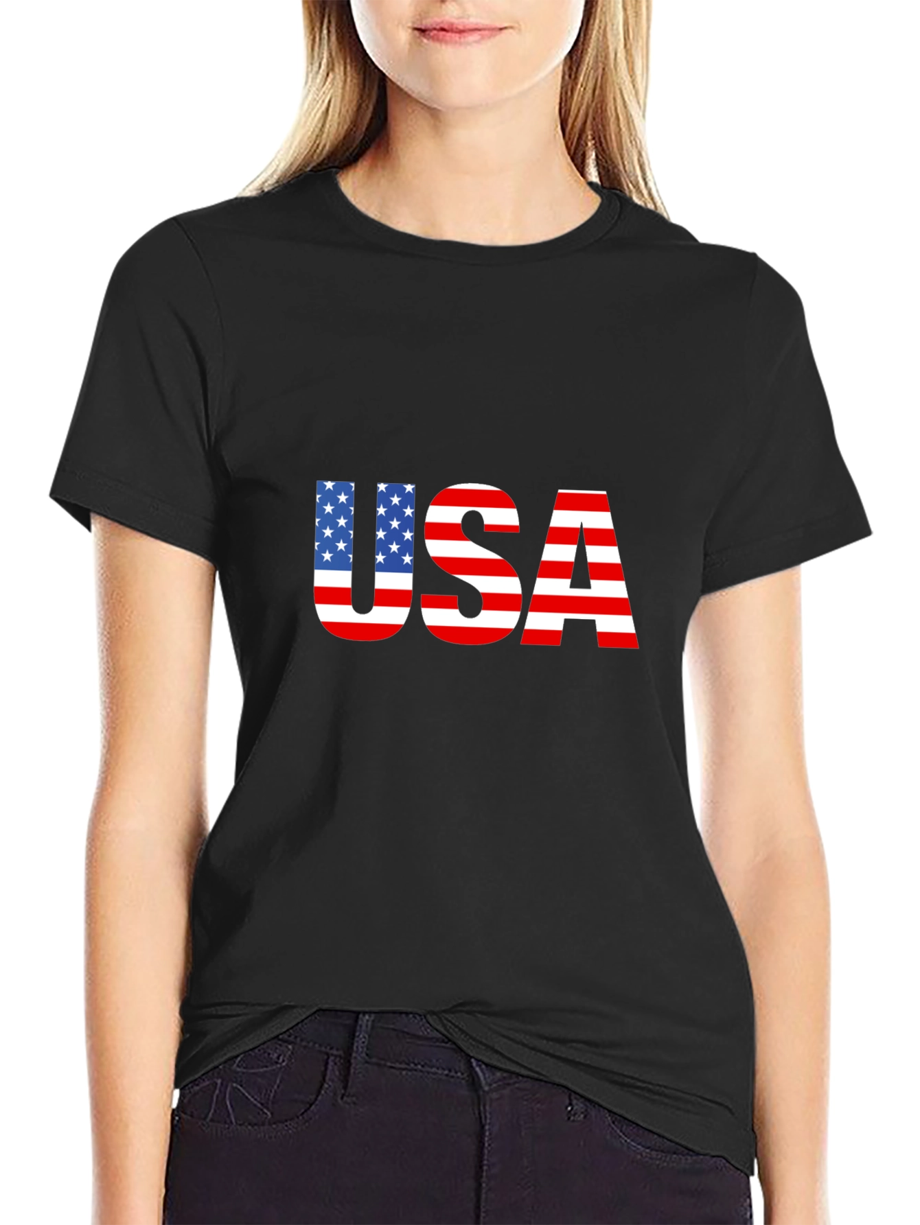 USA Flag Graphic Black T-Shirt Patriotic