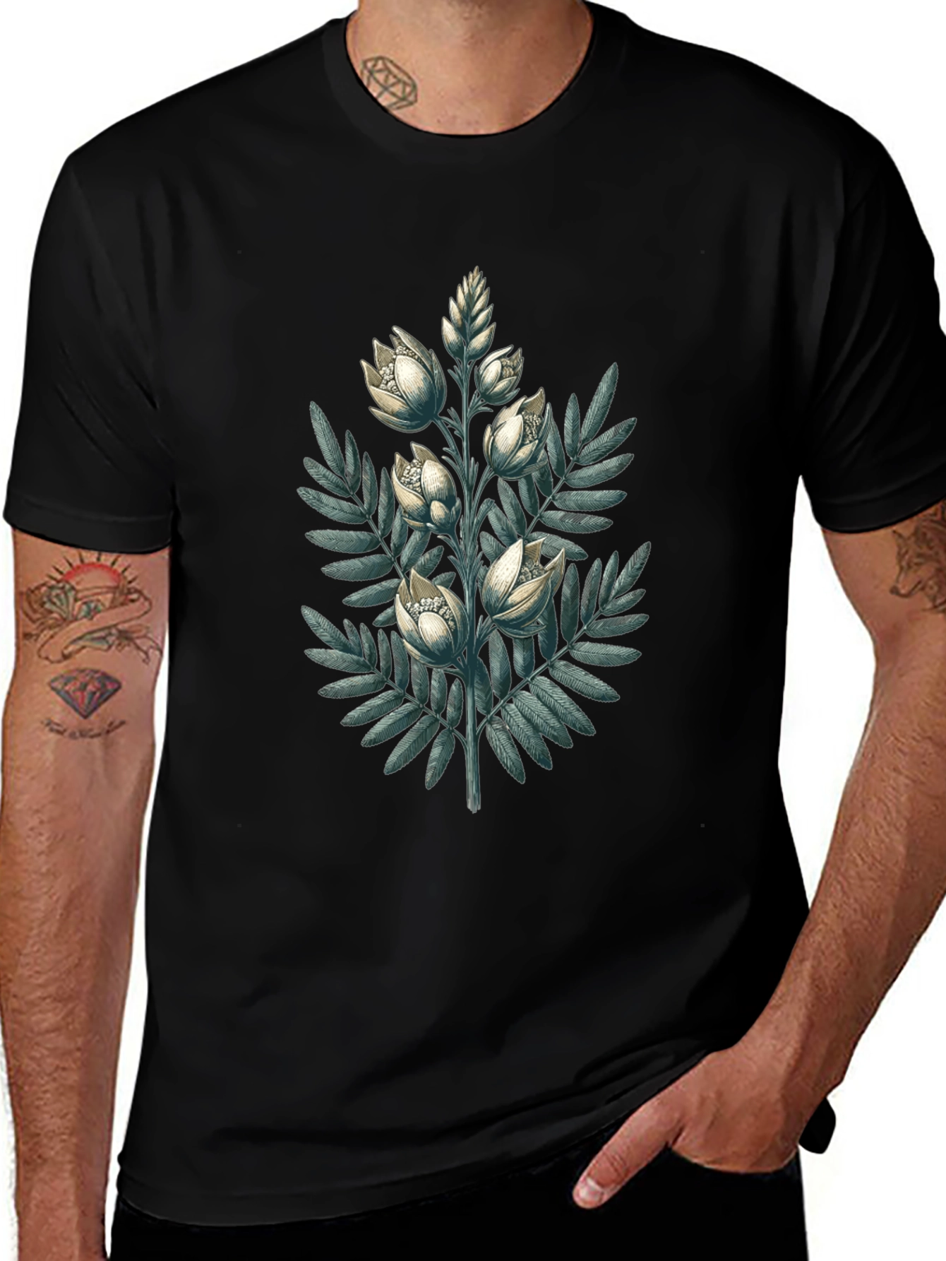 Botanical Bloom Black T-Shirt