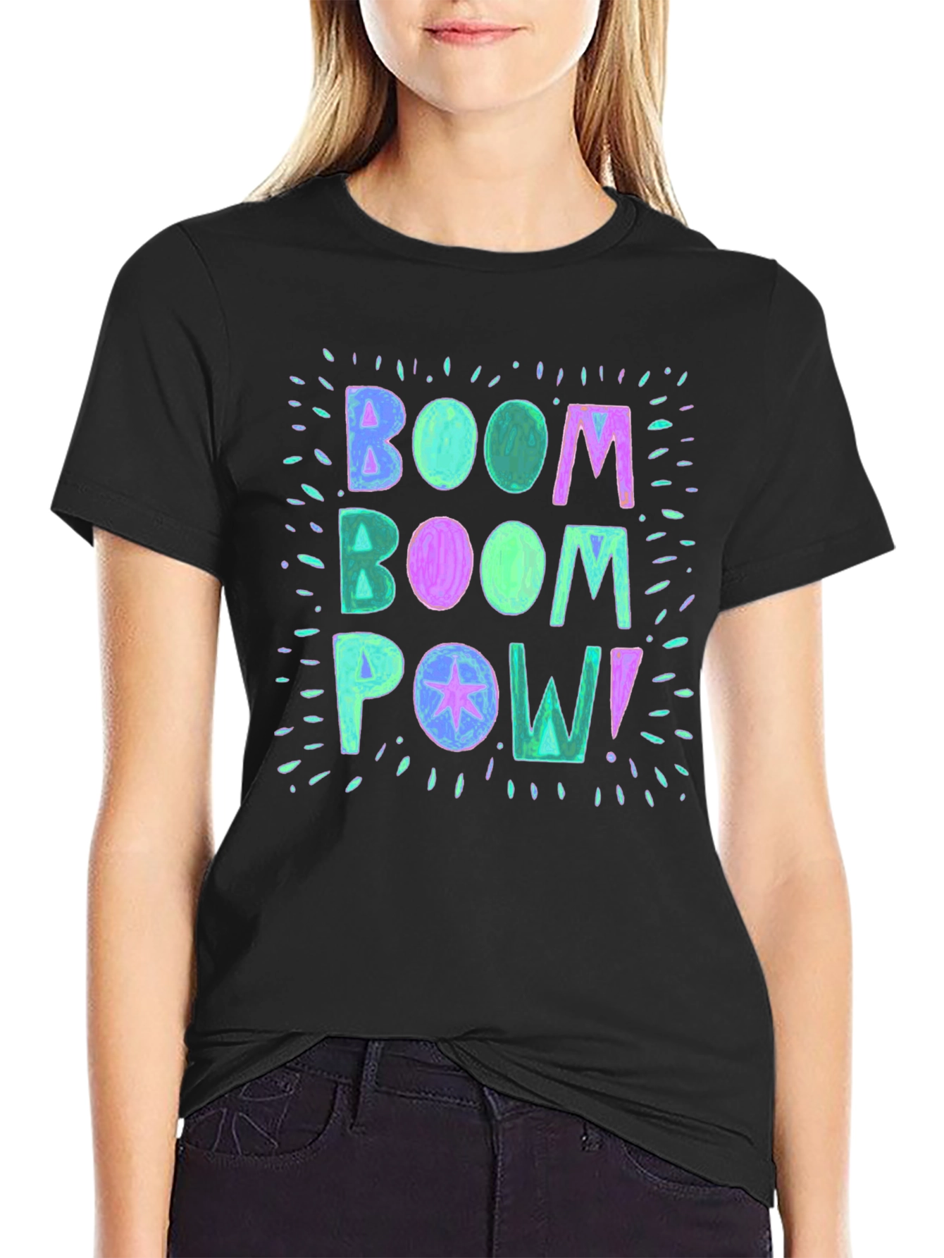 Boom Pow! Graphic Print Black T-Shirt