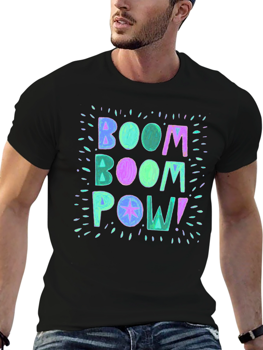 Boom Pow! Graphic Print Black T-Shirt