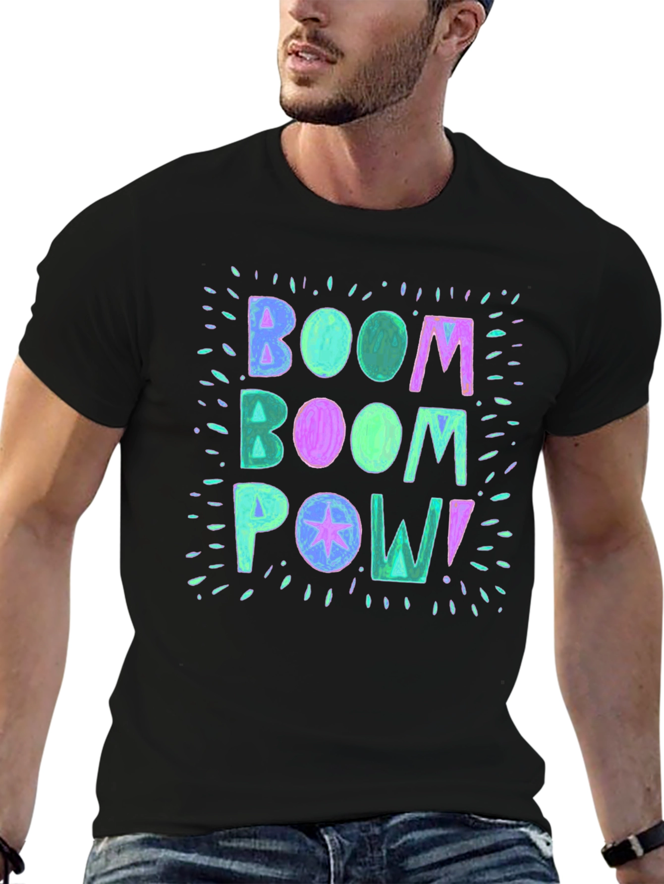 Boom Pow! Graphic Print Black T-Shirt