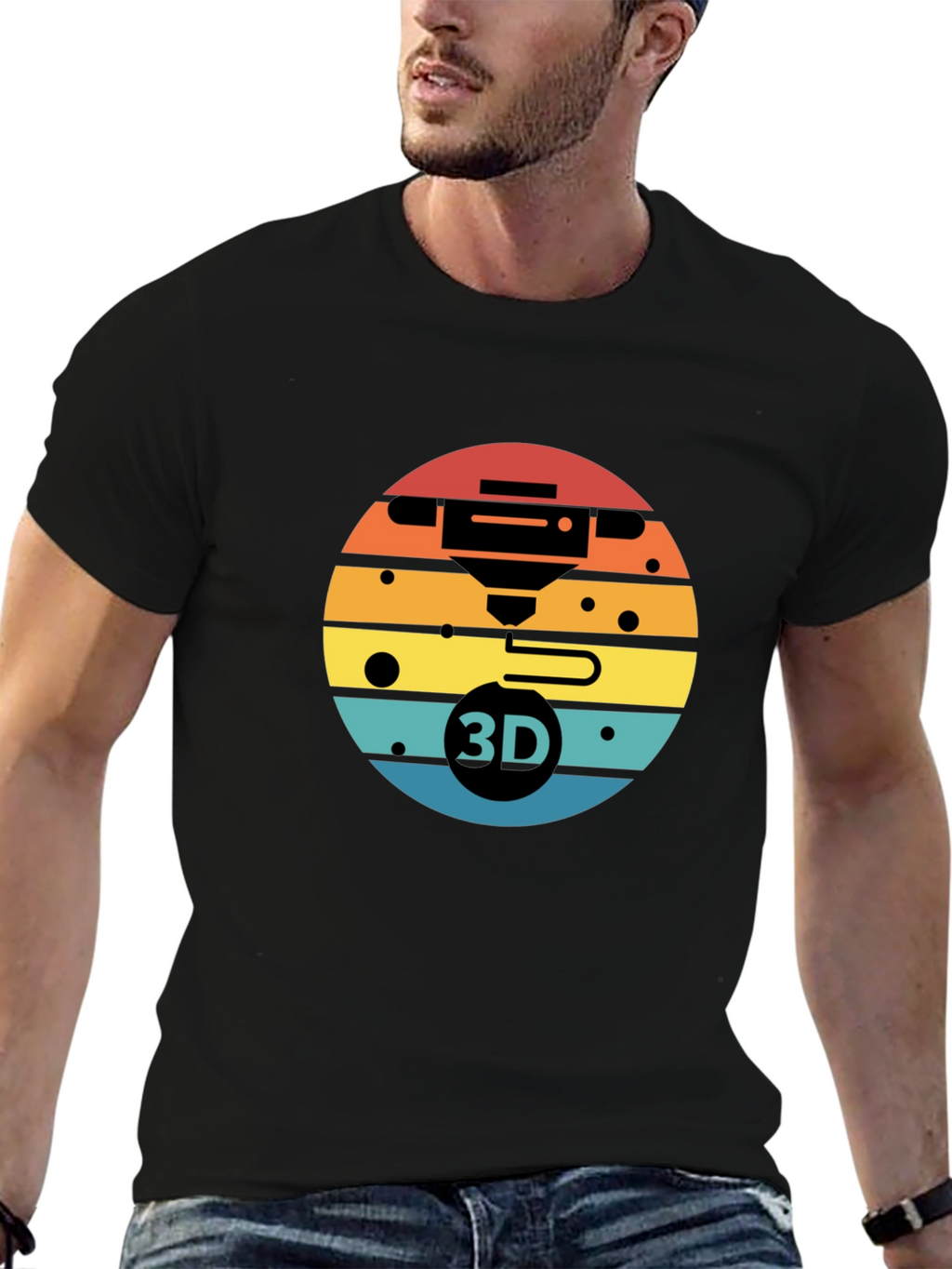 3D Printer Sunset Graphic Tee - Black