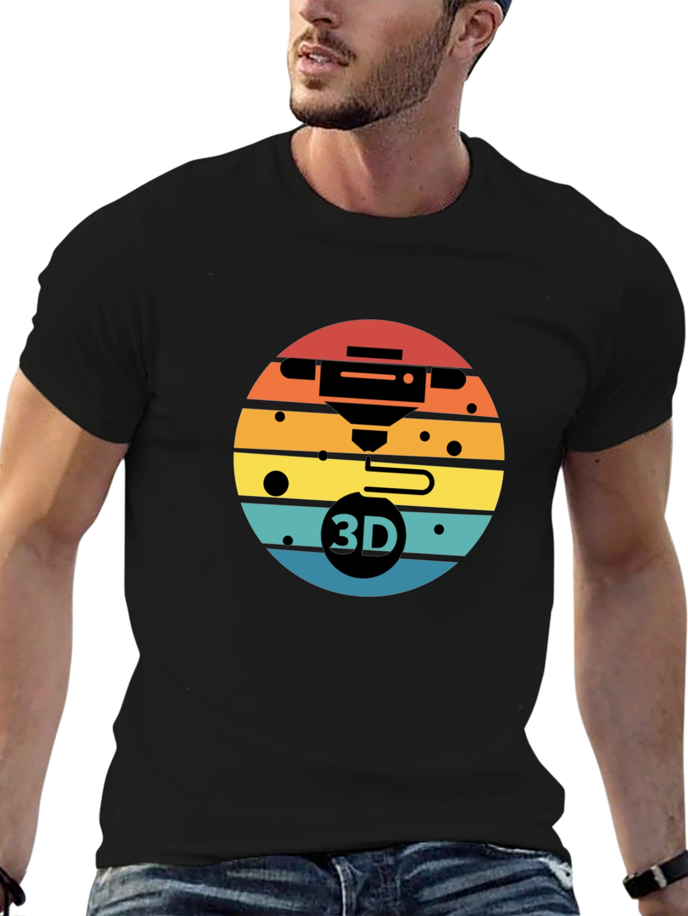 3D Printer Sunset Graphic Tee - Black