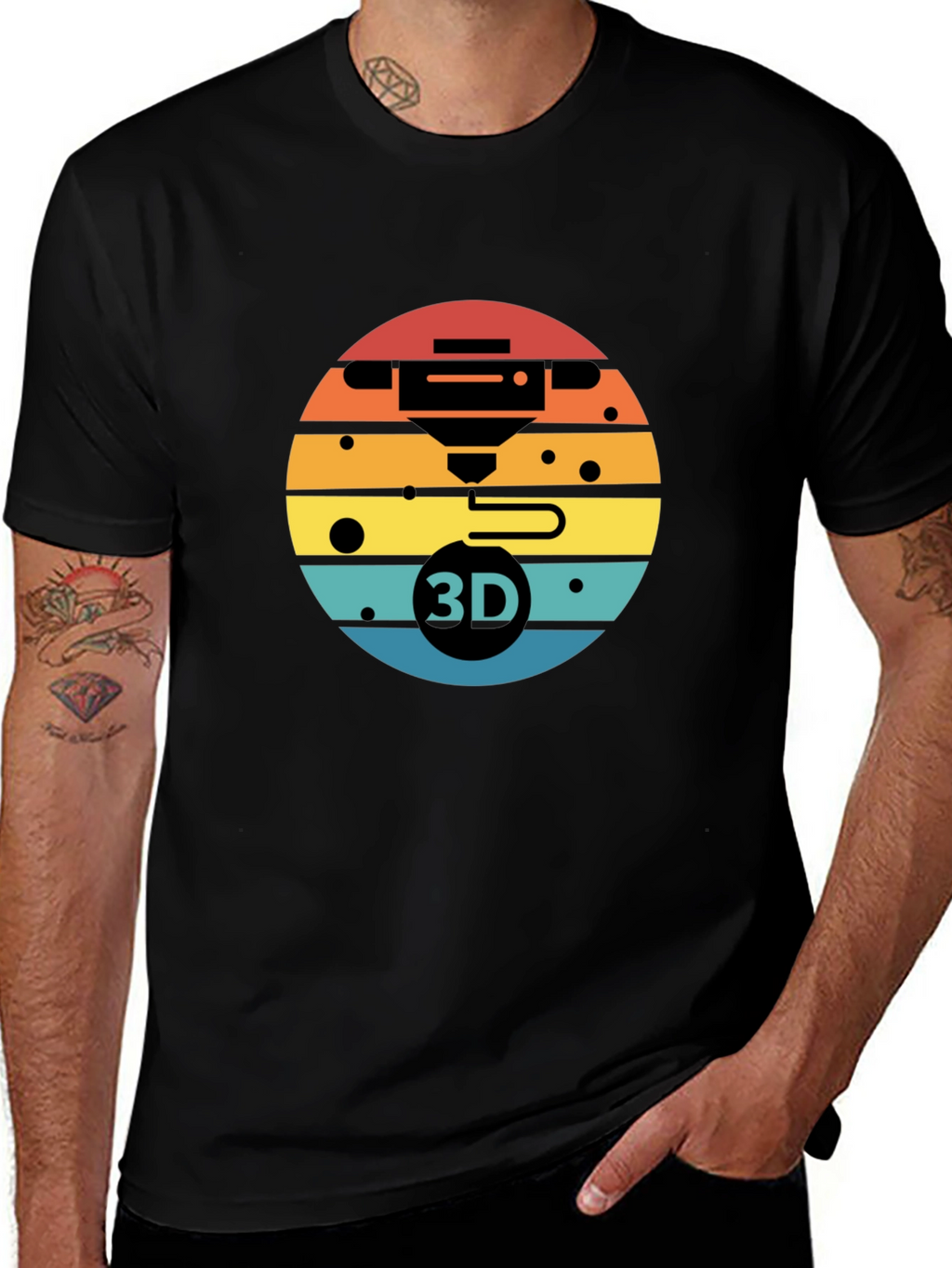 3D Printer Sunset Graphic Tee - Black