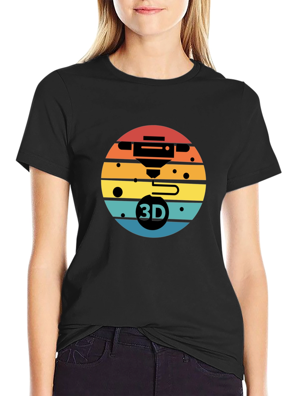 3D Printer Sunset Graphic Tee - Black