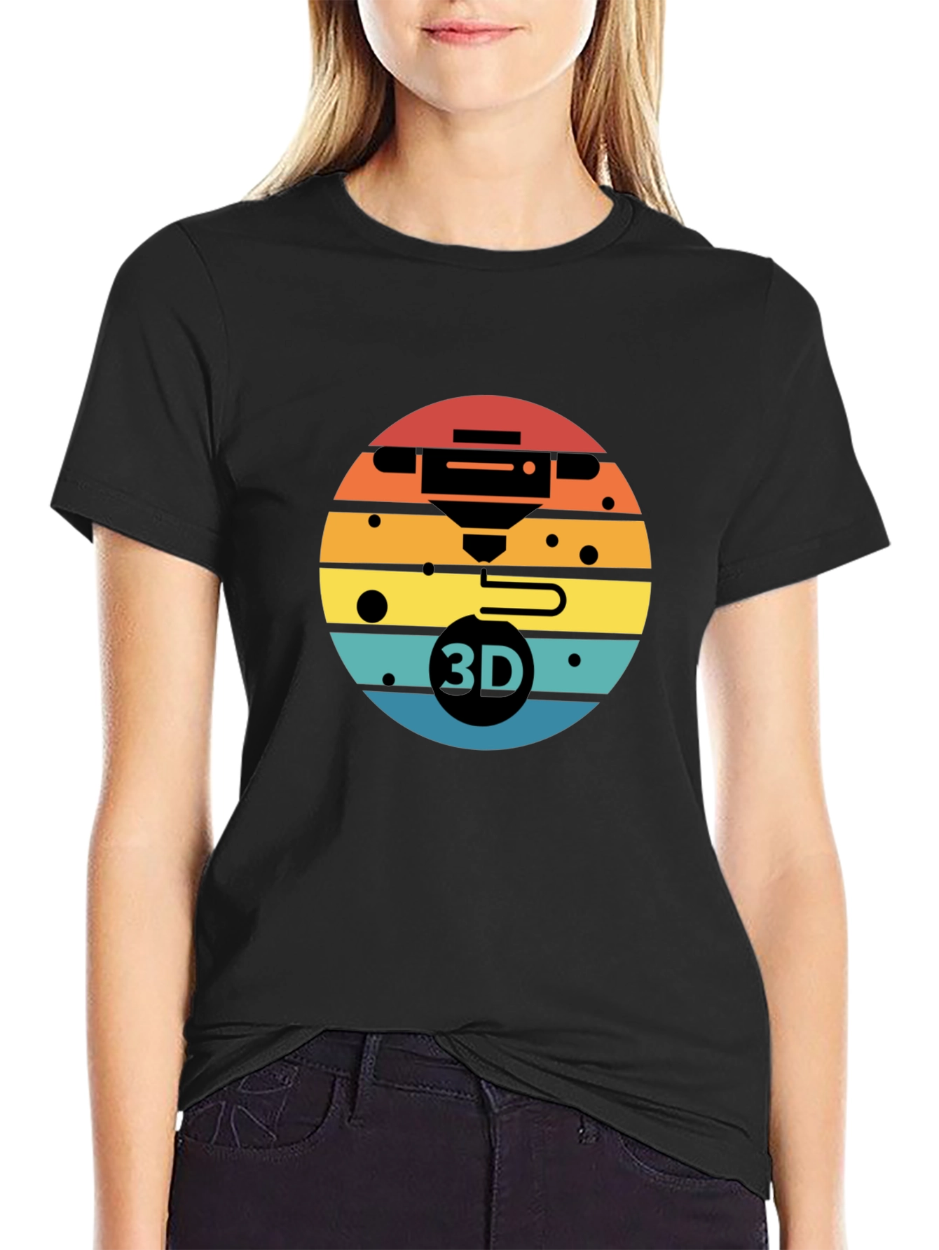 3D Printer Sunset Graphic Tee - Black