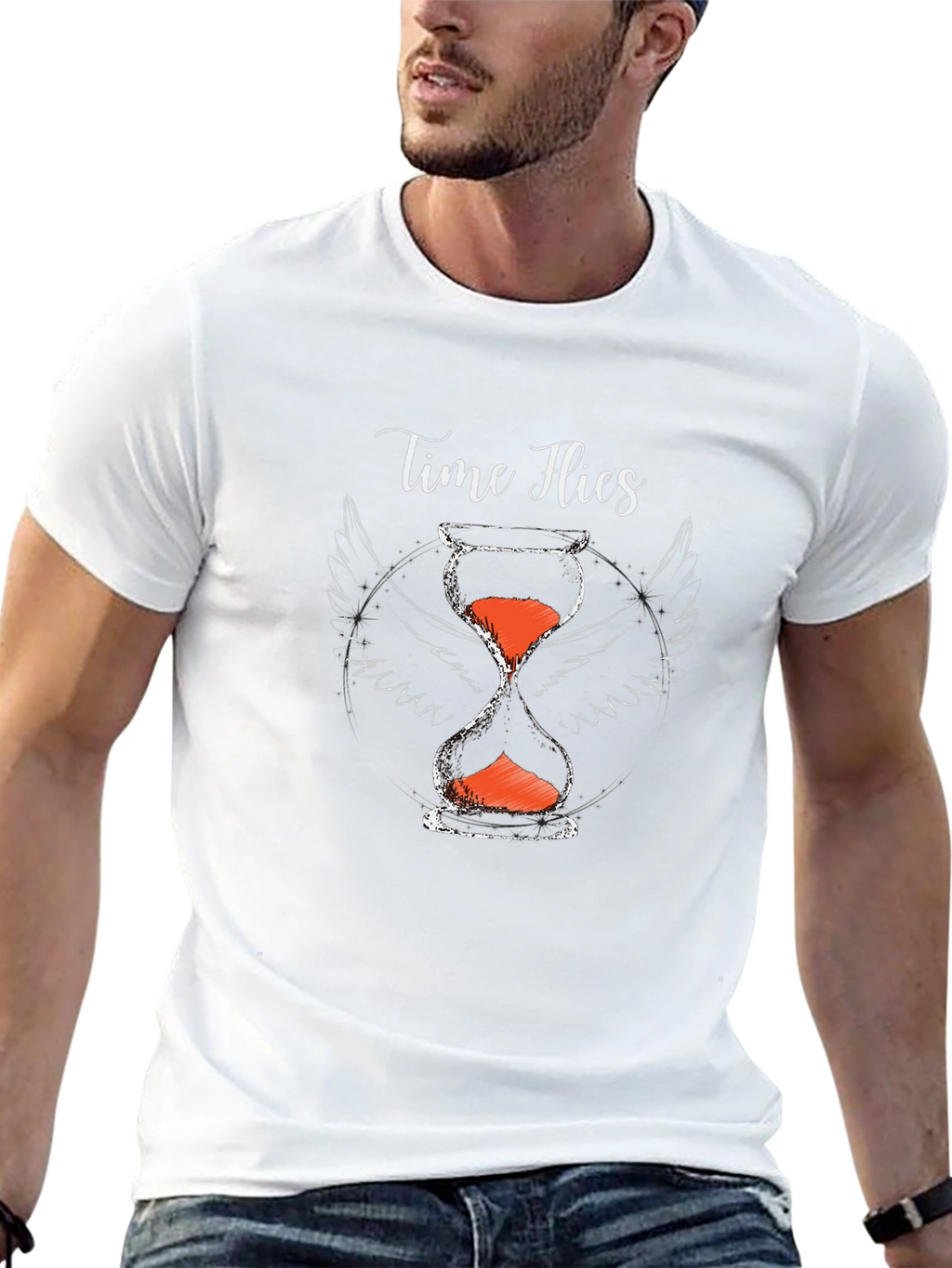 Time Flies Graphic Tee - Hourglass with Wings Print