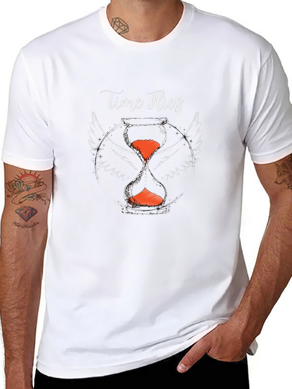 Time Flies Graphic Tee - Hourglass with Wings Print