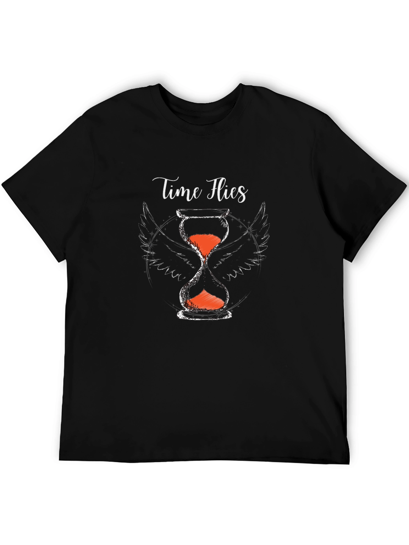 Time Flies Graphic Tee - Hourglass with Wings Print