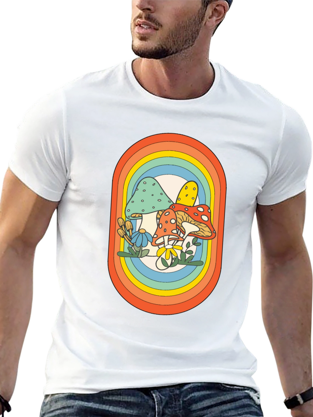 Retro Mushroom Rainbow Graphic Tee