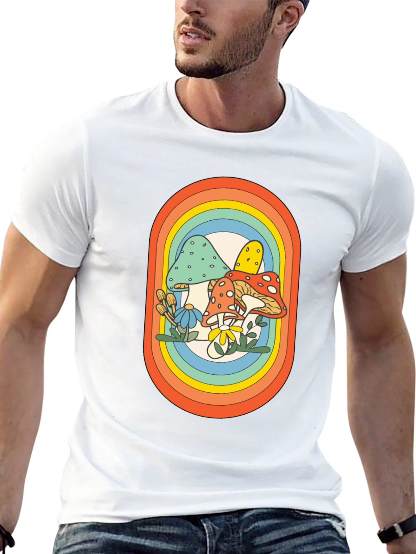 Retro Mushroom Rainbow Graphic Tee