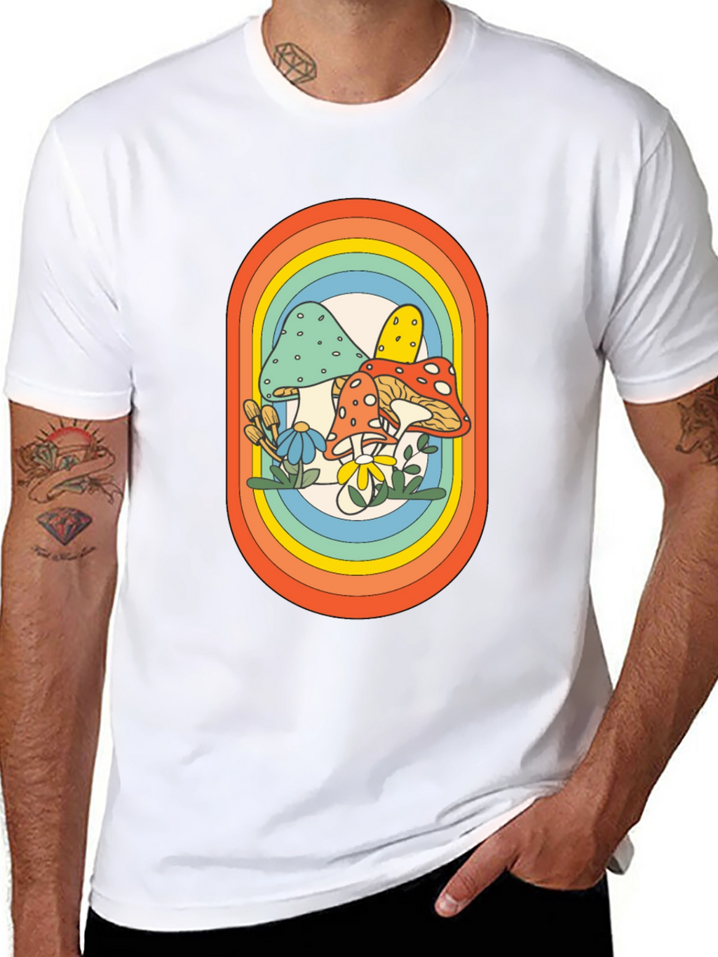 Retro Mushroom Rainbow Graphic Tee