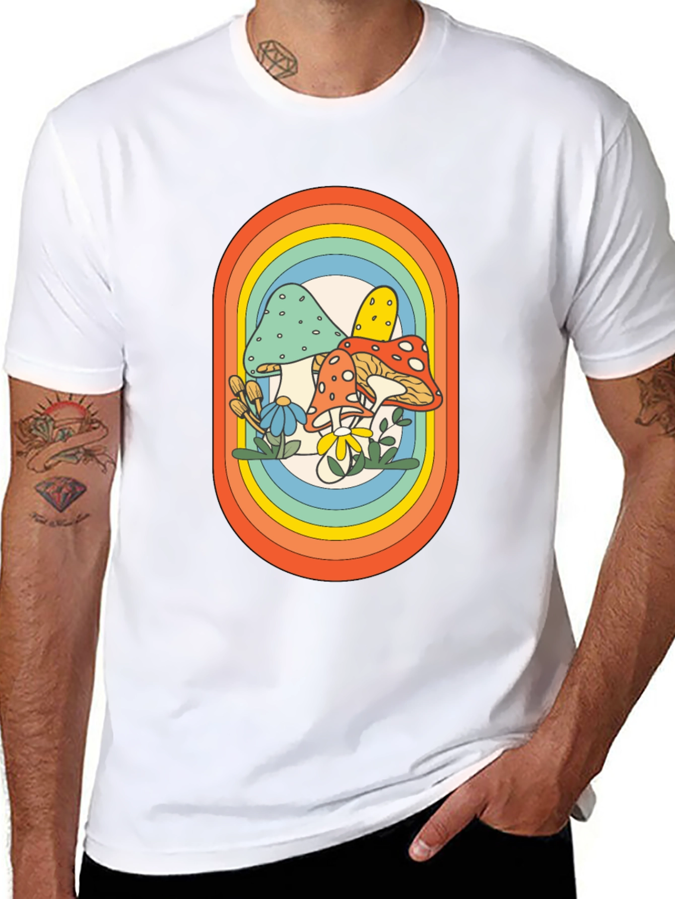 Retro Mushroom Rainbow Graphic Tee