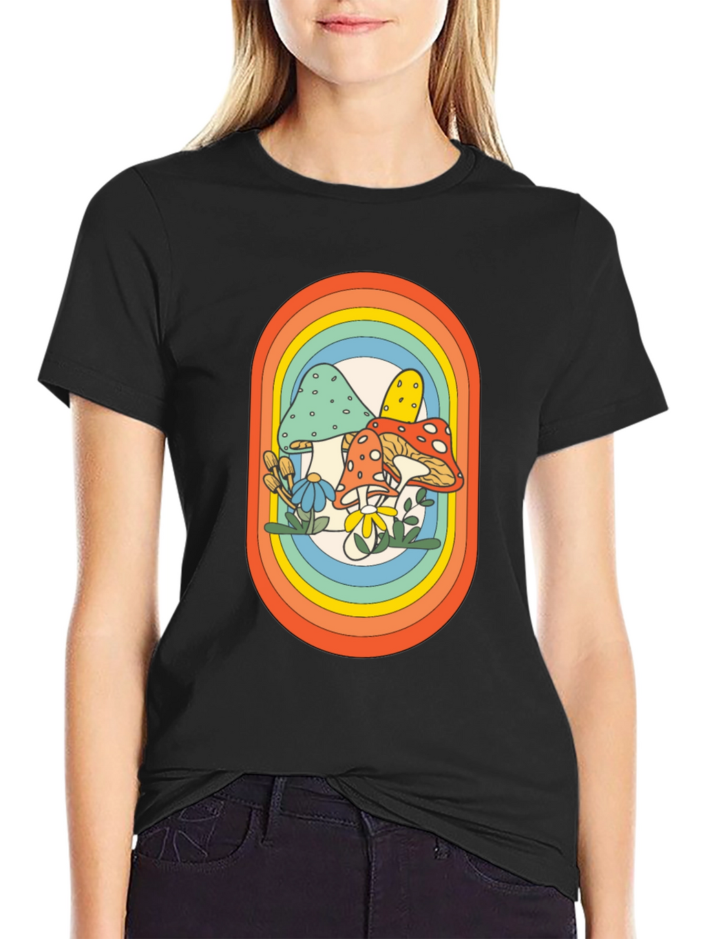 Retro Mushroom Rainbow Graphic Tee