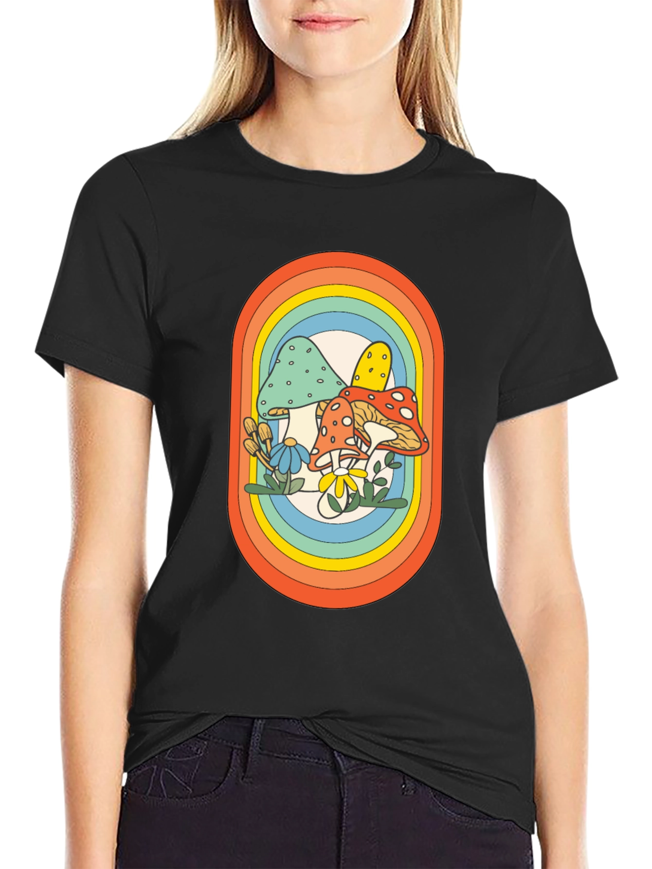 Retro Mushroom Rainbow Graphic Tee