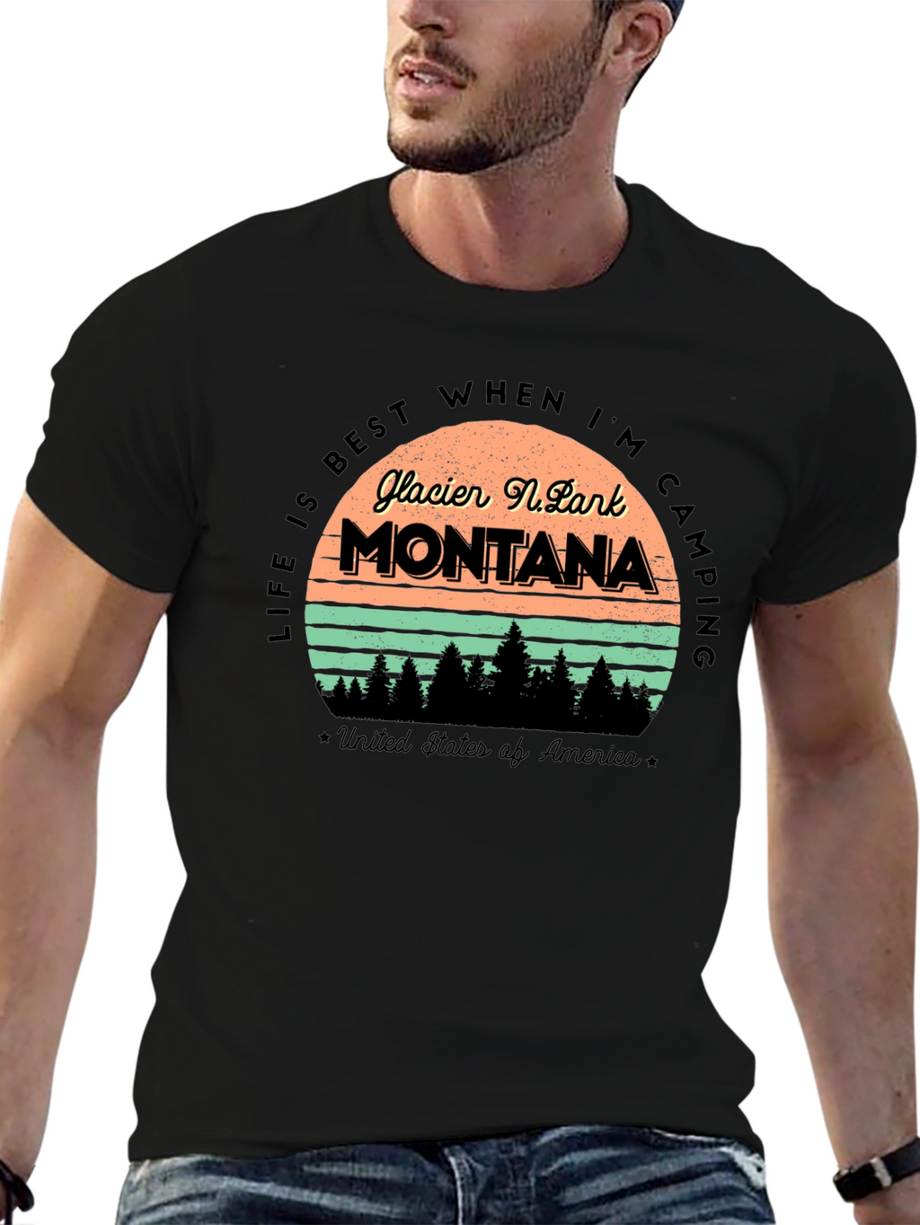 Glacier National Park Montana Camping T-Shirt