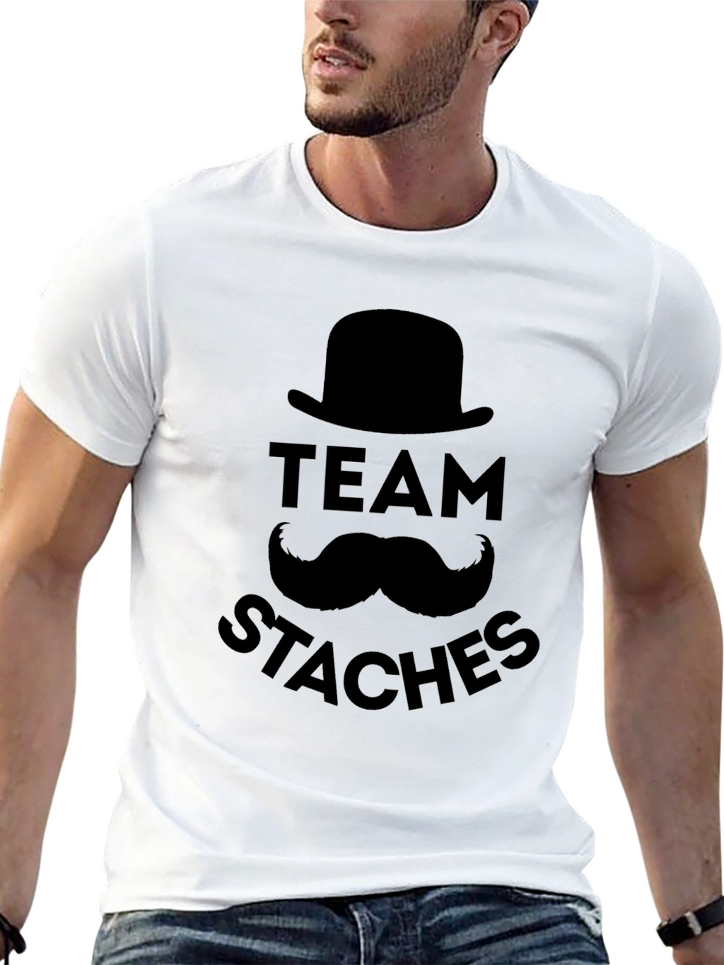 Team Staches Graphic Print Black T-Shirt