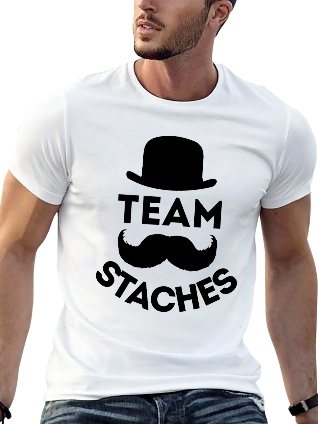 Team Staches Graphic Print Black T-Shirt