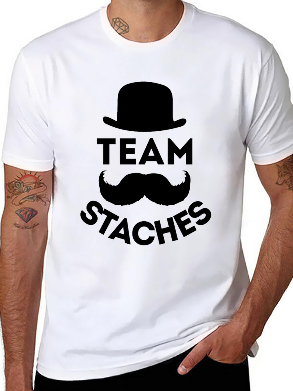 Team Staches Graphic Print Black T-Shirt