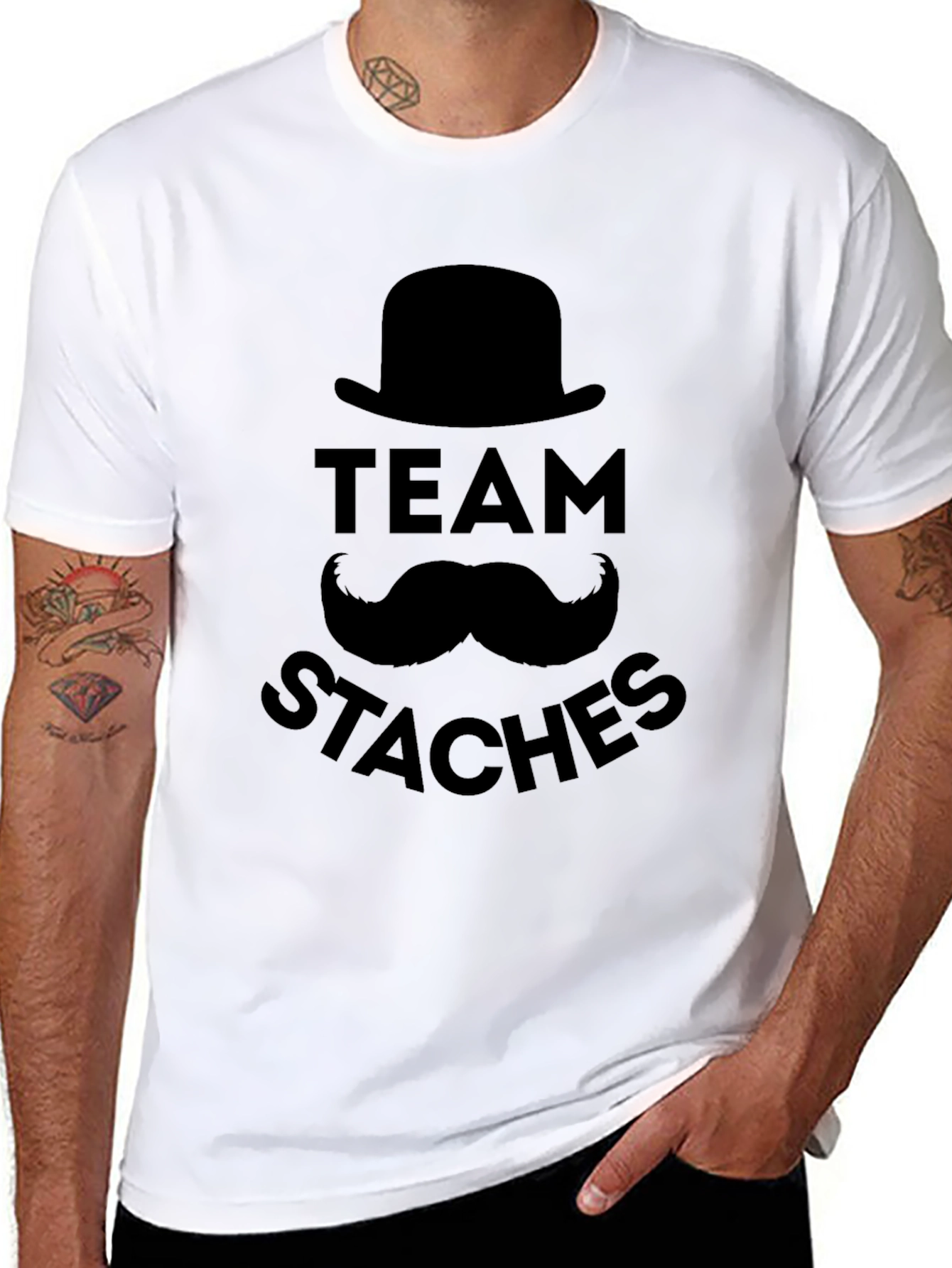 Team Staches Graphic Print Black T-Shirt