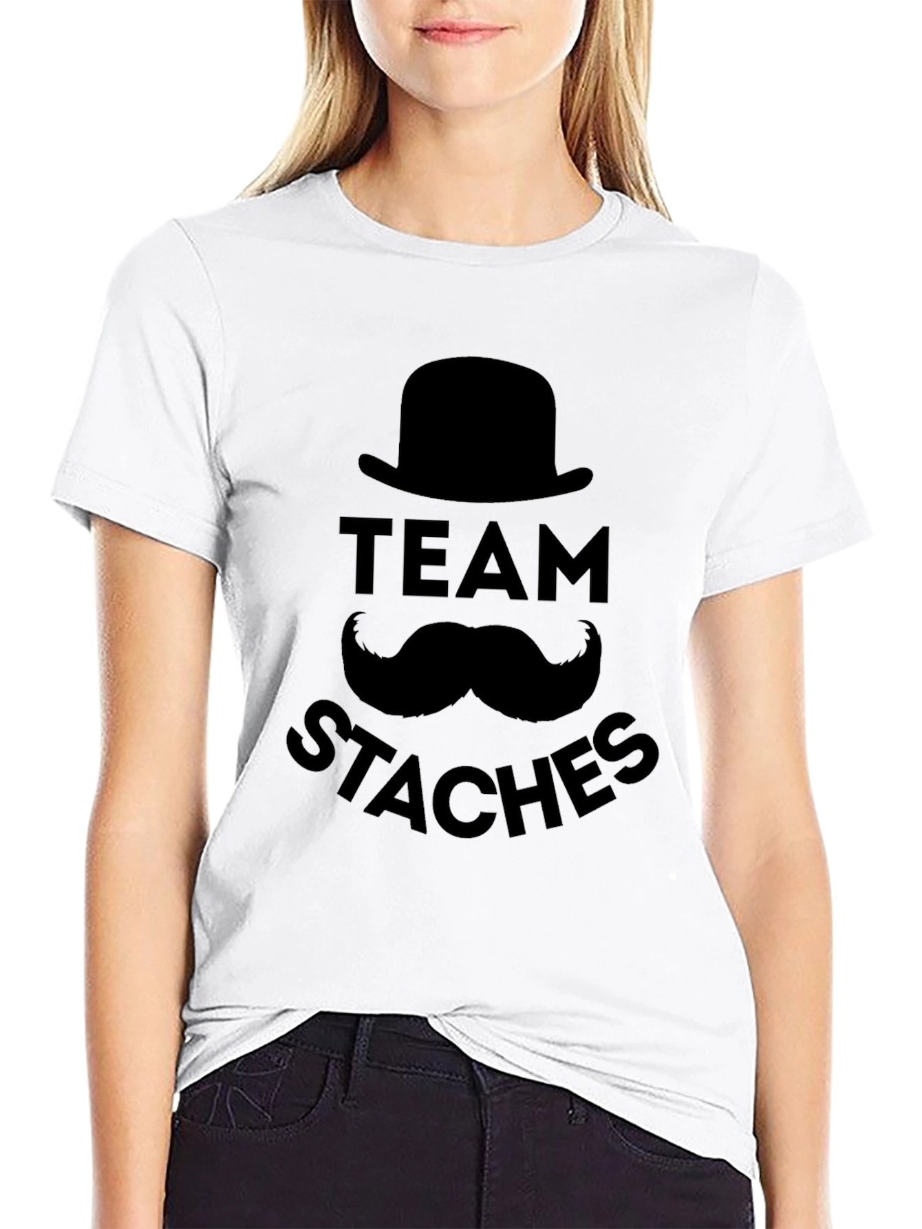 Team Staches Graphic Print Black T-Shirt