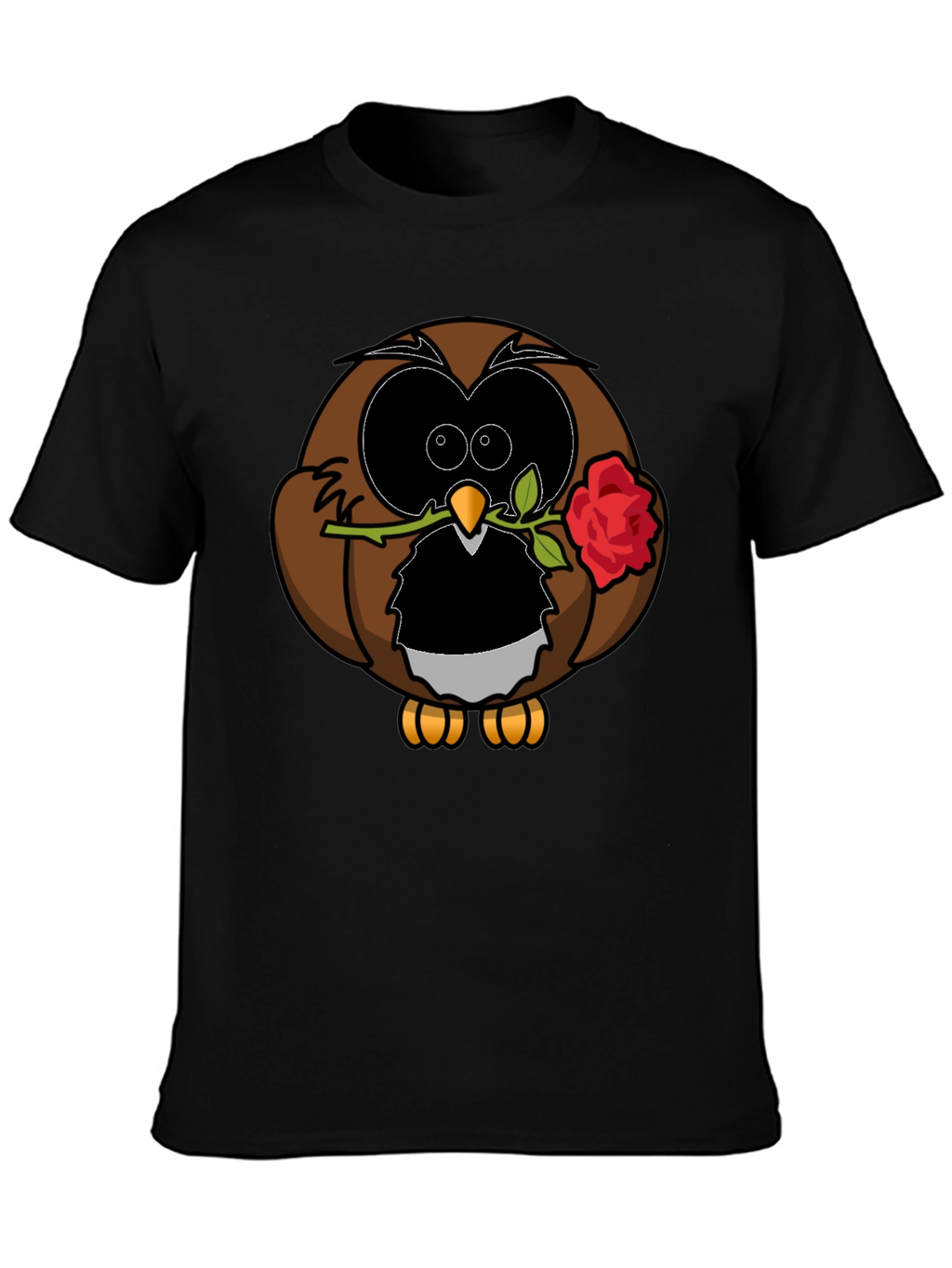 Owl with Rose Graphic T-Shirt - Black