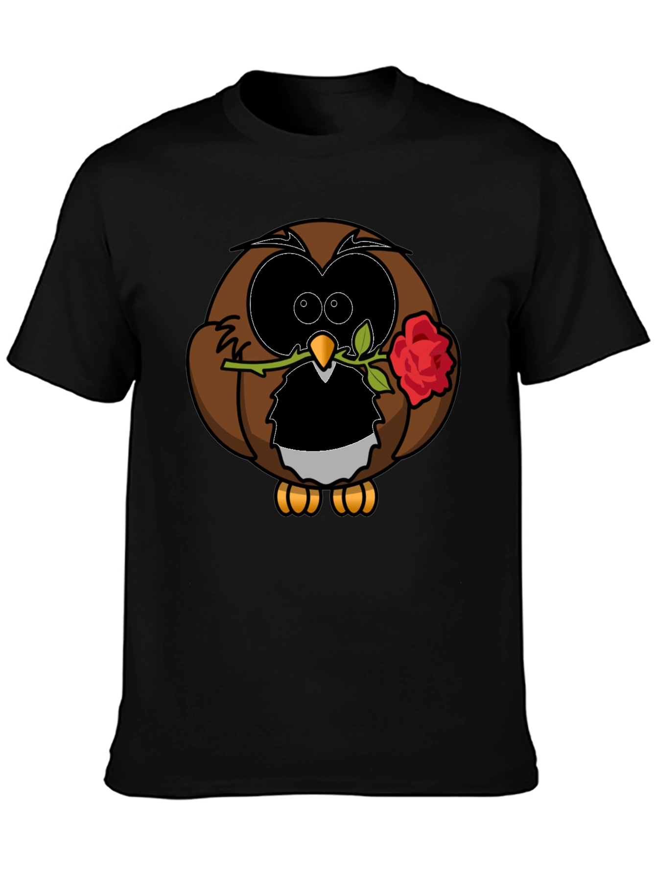Owl with Rose Graphic T-Shirt - Black
