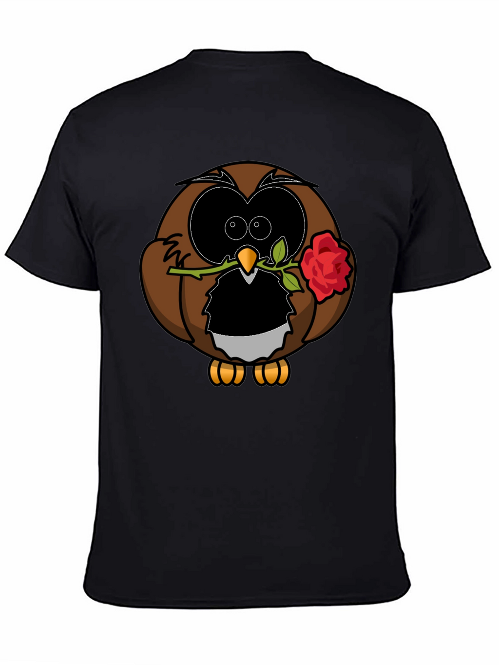 Owl with Rose Graphic T-Shirt - Black