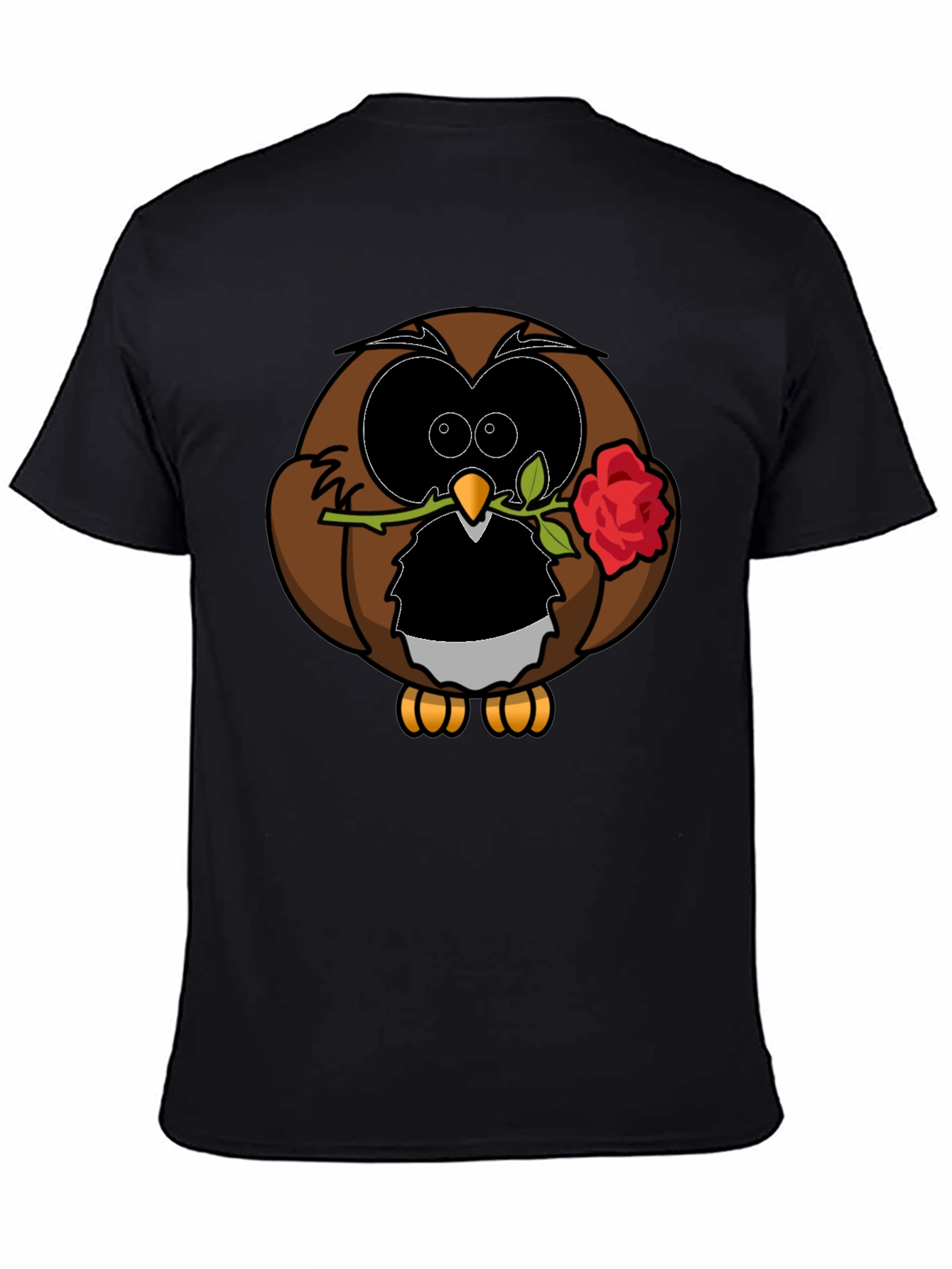 Owl with Rose Graphic T-Shirt - Black