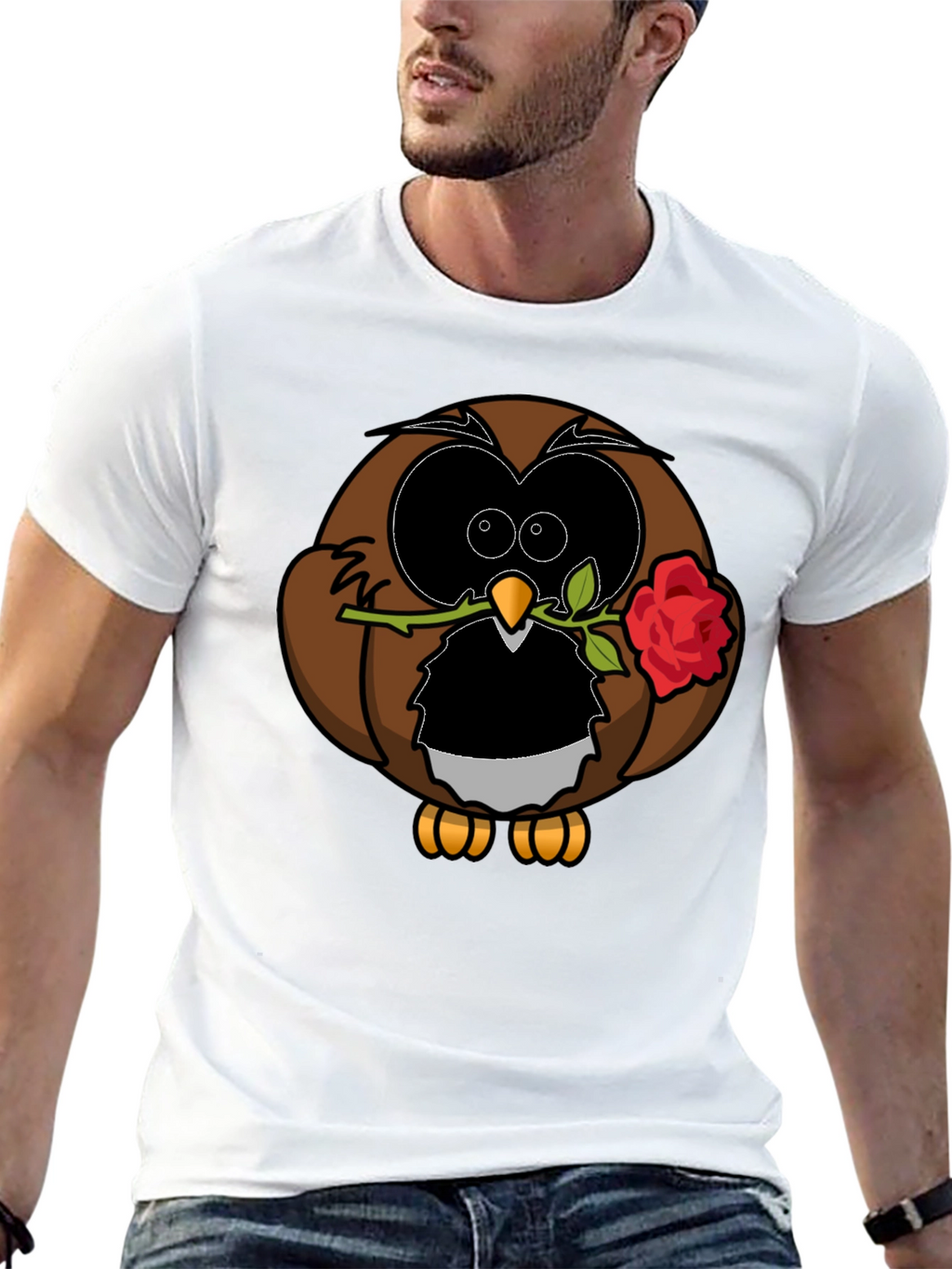 Owl with Rose Graphic T-Shirt - Black