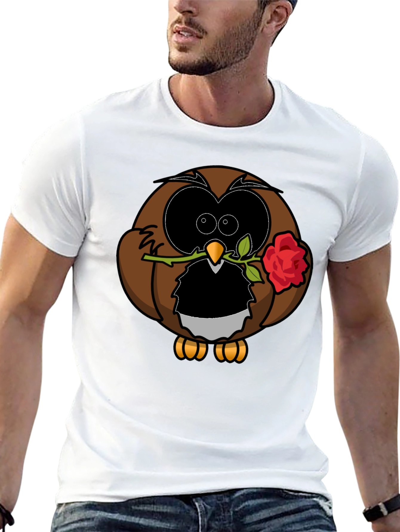 Owl with Rose Graphic T-Shirt - Black