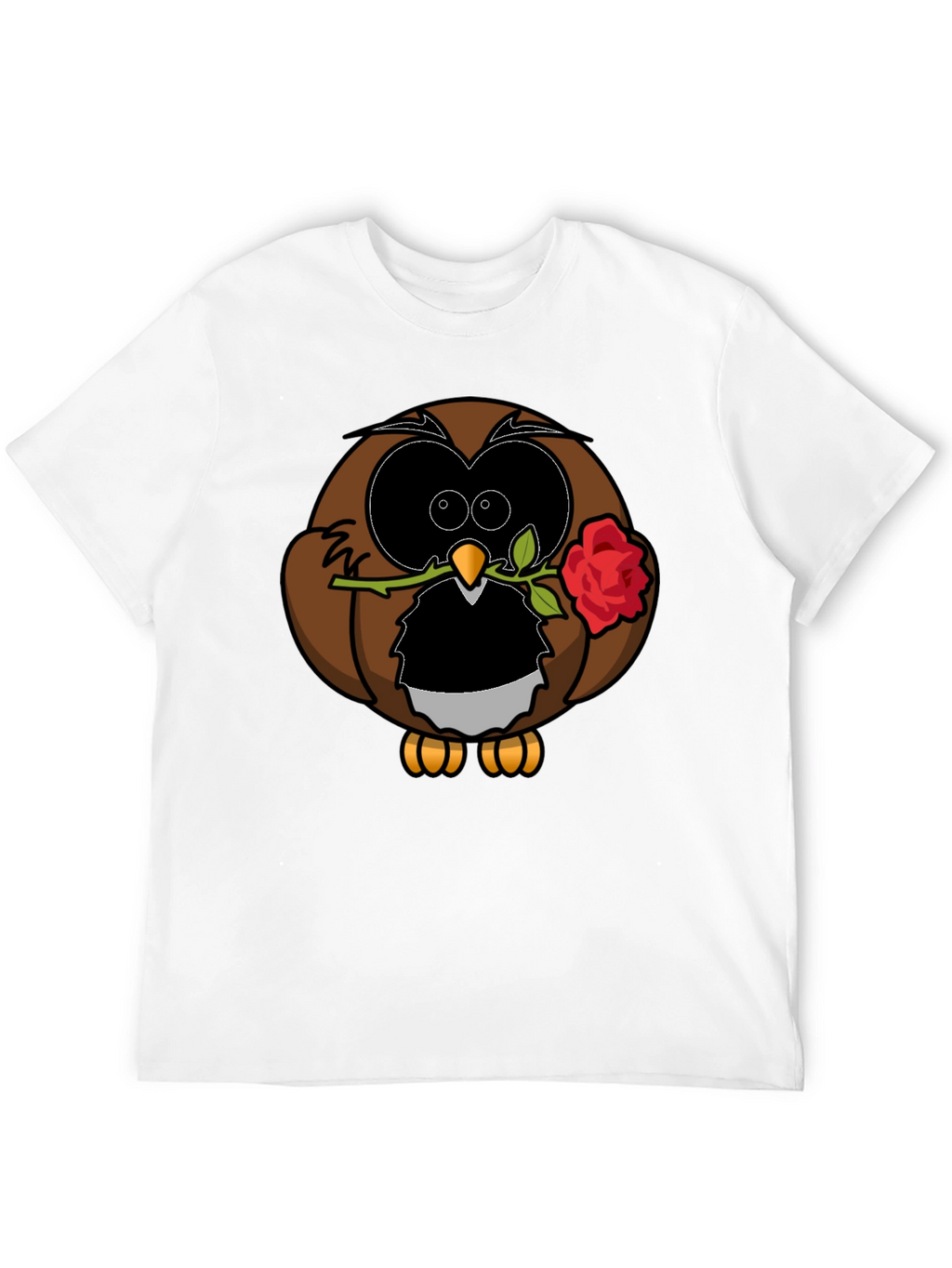 Owl with Rose Graphic T-Shirt - Black