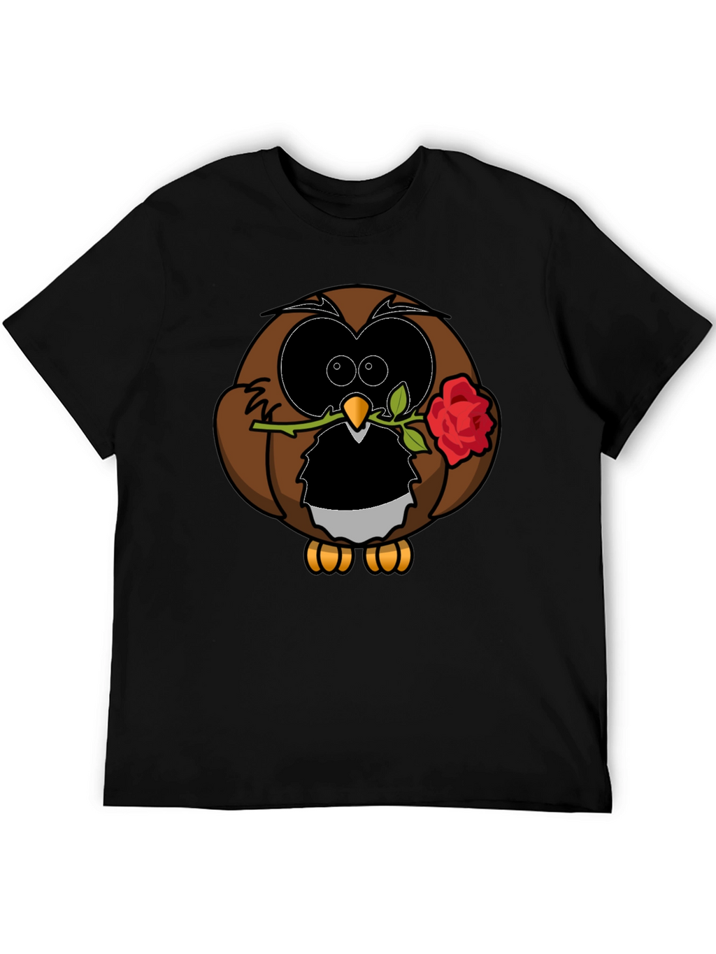 Owl with Rose Graphic T-Shirt - Black
