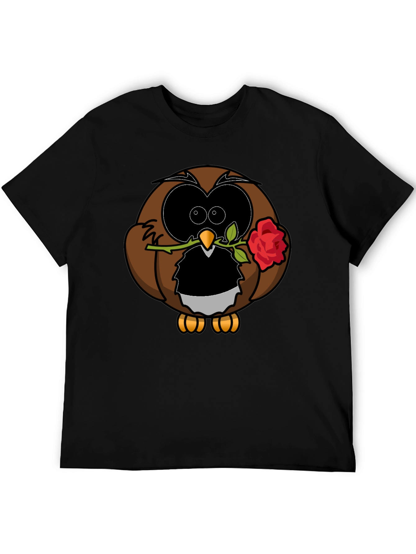 Owl with Rose Graphic T-Shirt - Black