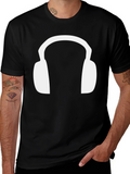 Headphone Graphic Tee - Black Cotton T-Shirt
