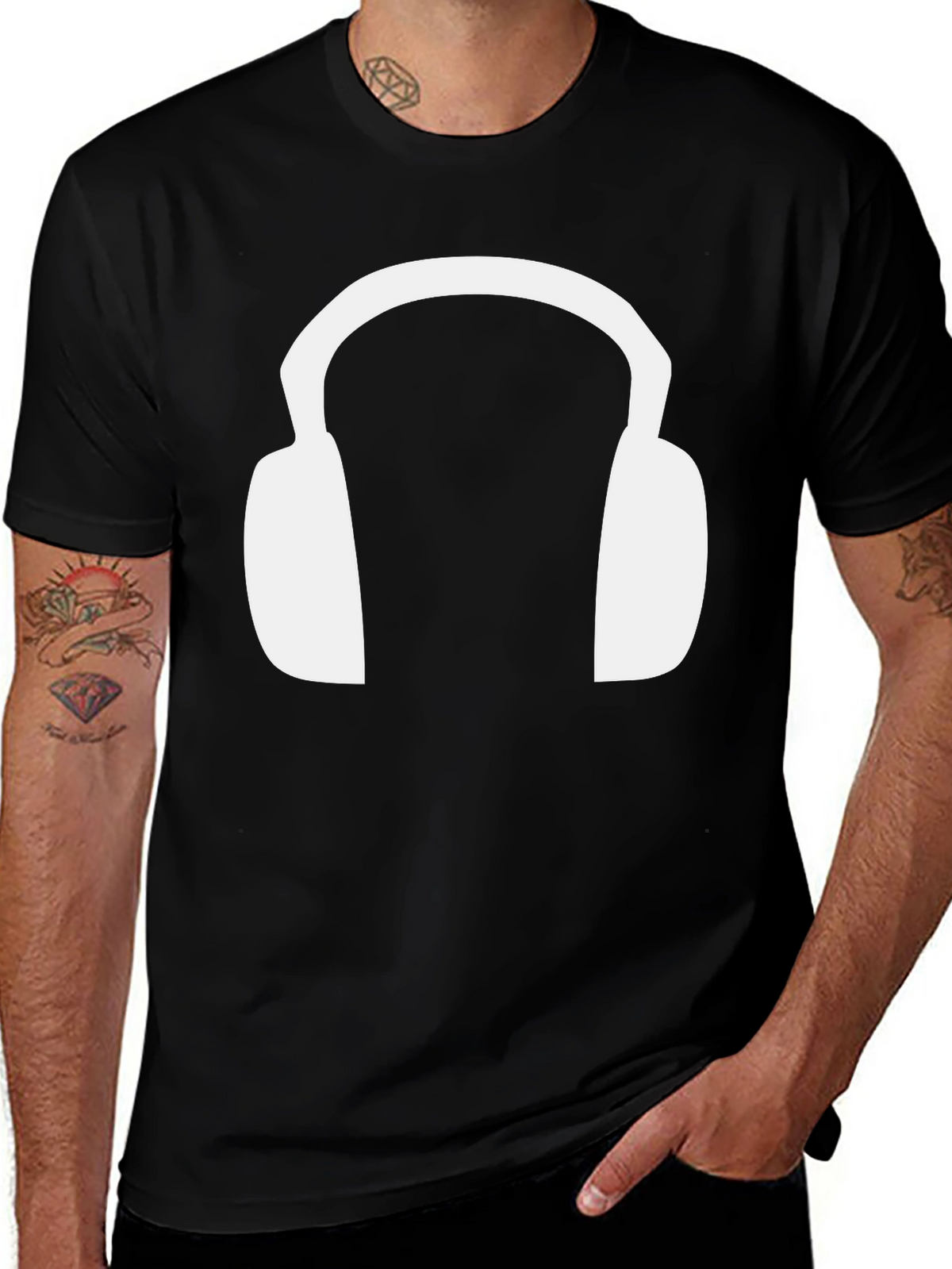 Headphone Graphic Tee - Black Cotton T-Shirt