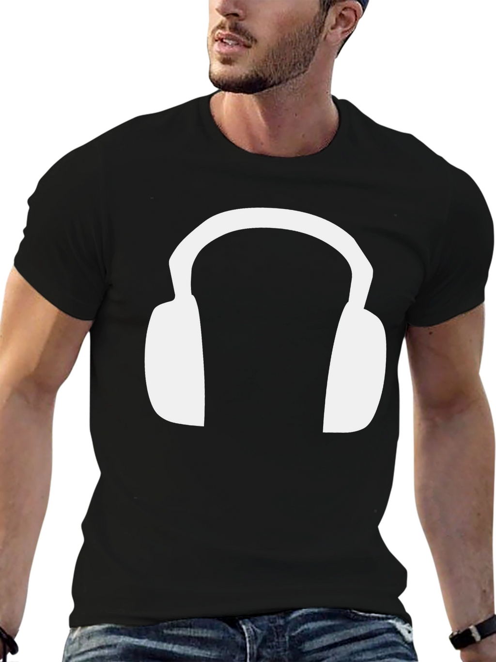 Headphone Graphic Tee - Black Cotton T-Shirt
