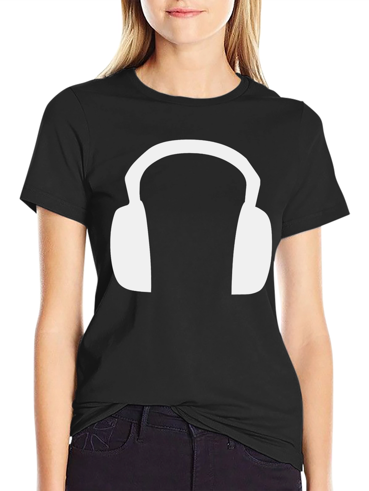 Headphone Graphic Tee - Black Cotton T-Shirt