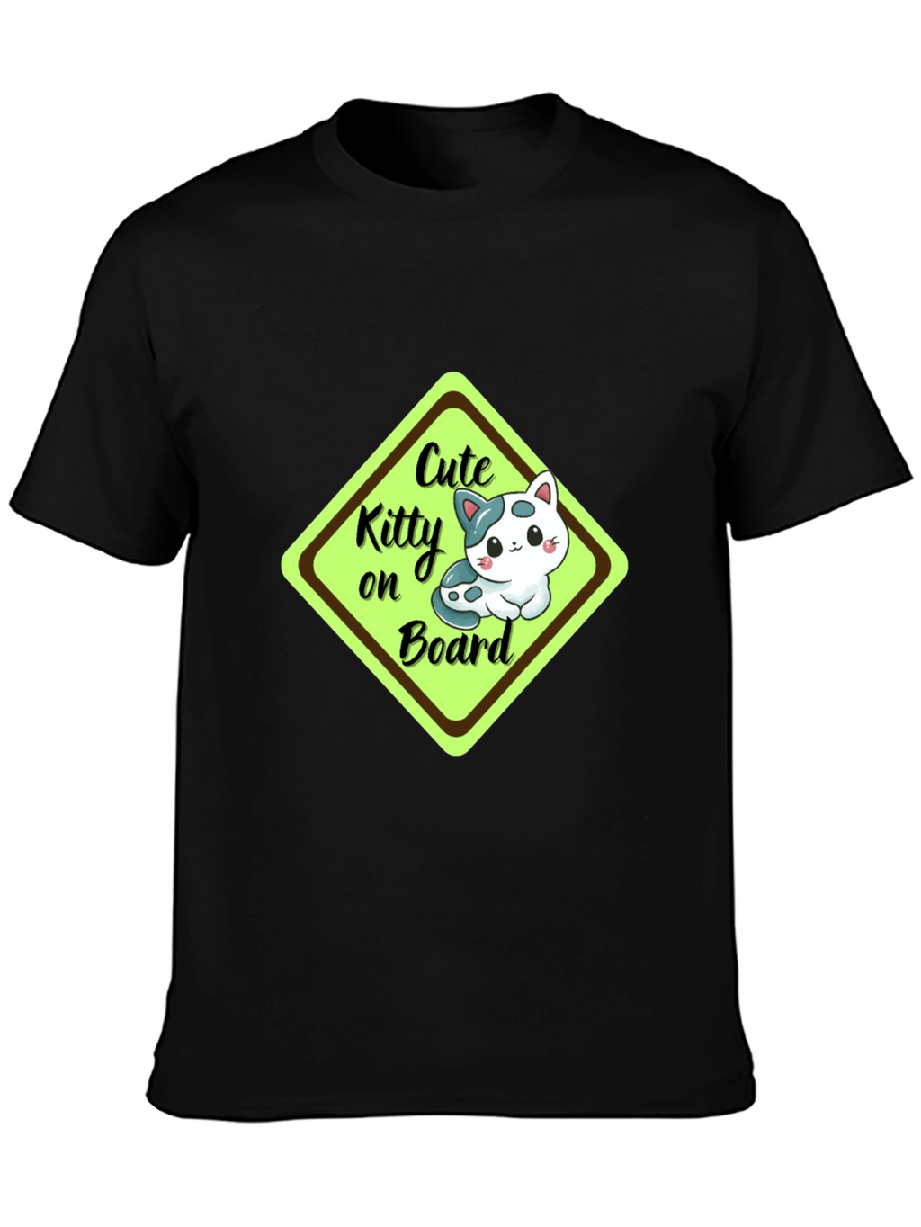 Cute Kitty On Board Black T-Shirt