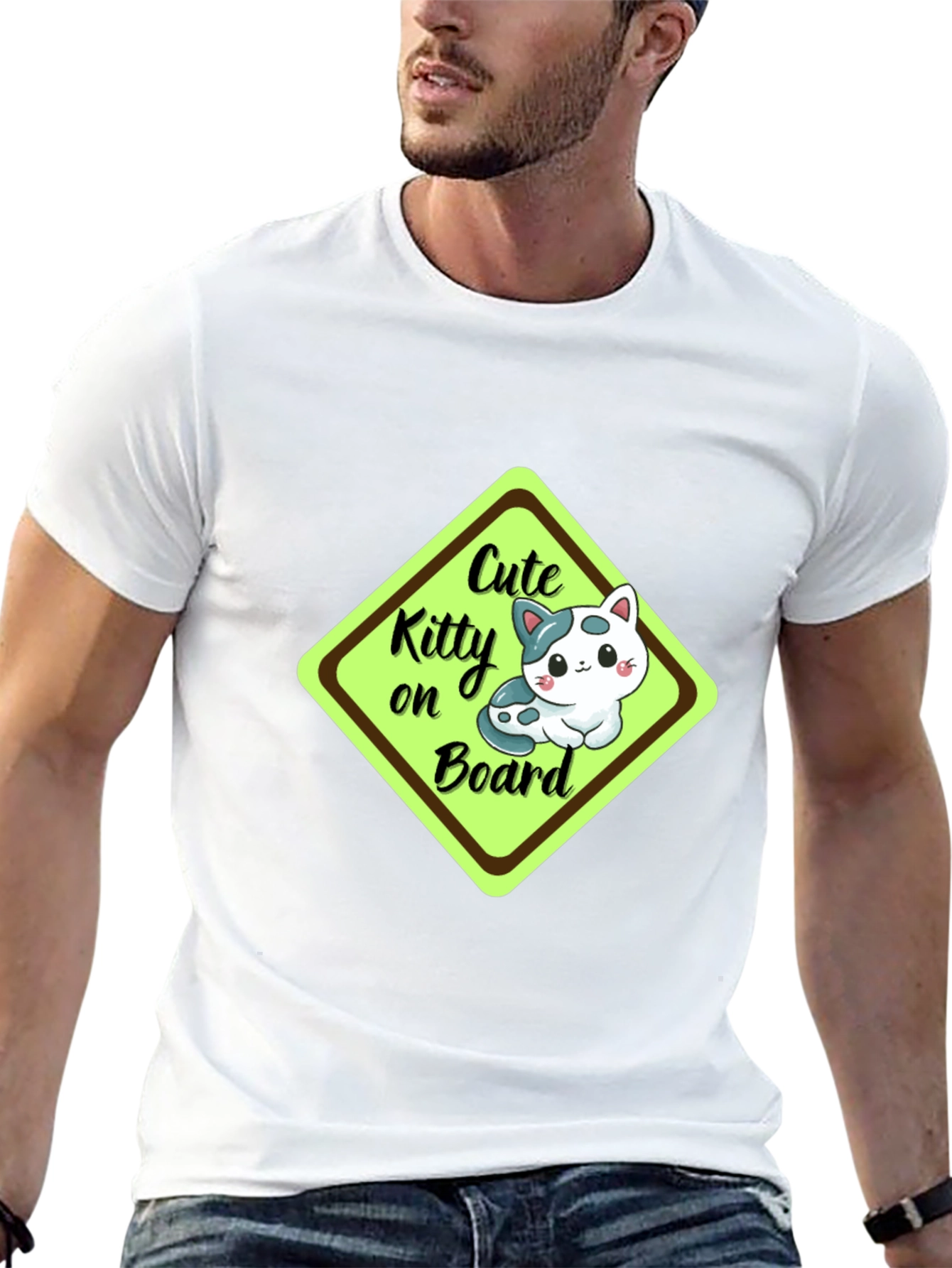 Cute Kitty On Board Black T-Shirt