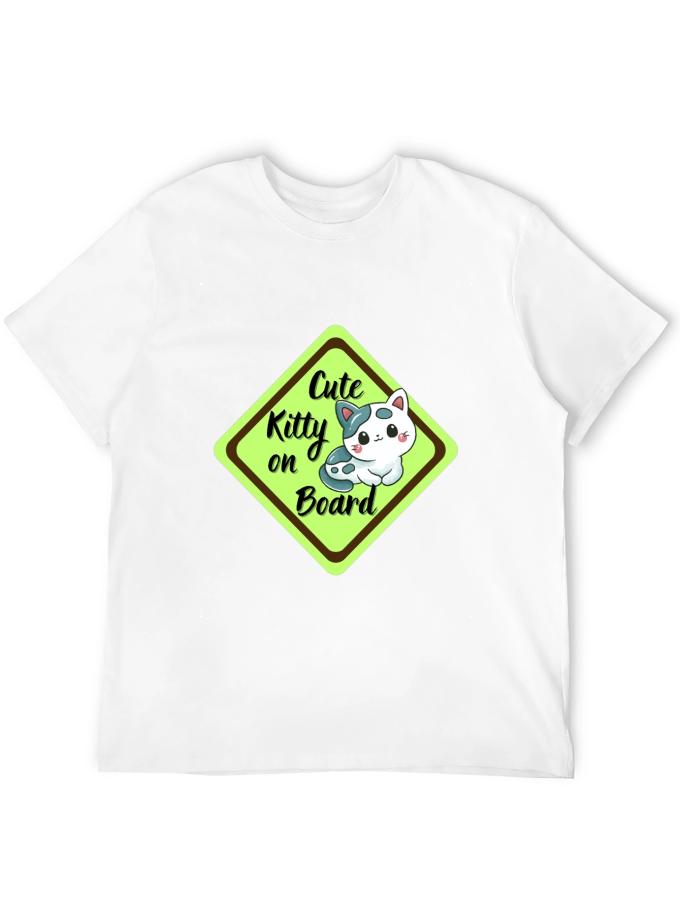 Cute Kitty On Board Black T-Shirt
