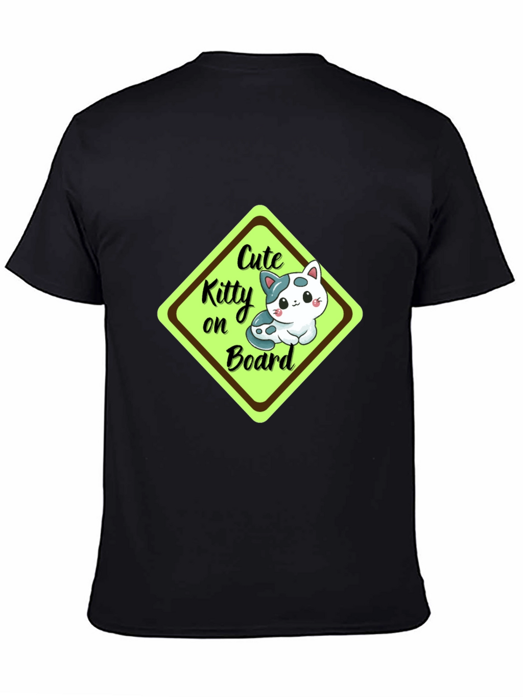 Cute Kitty On Board Black T-Shirt