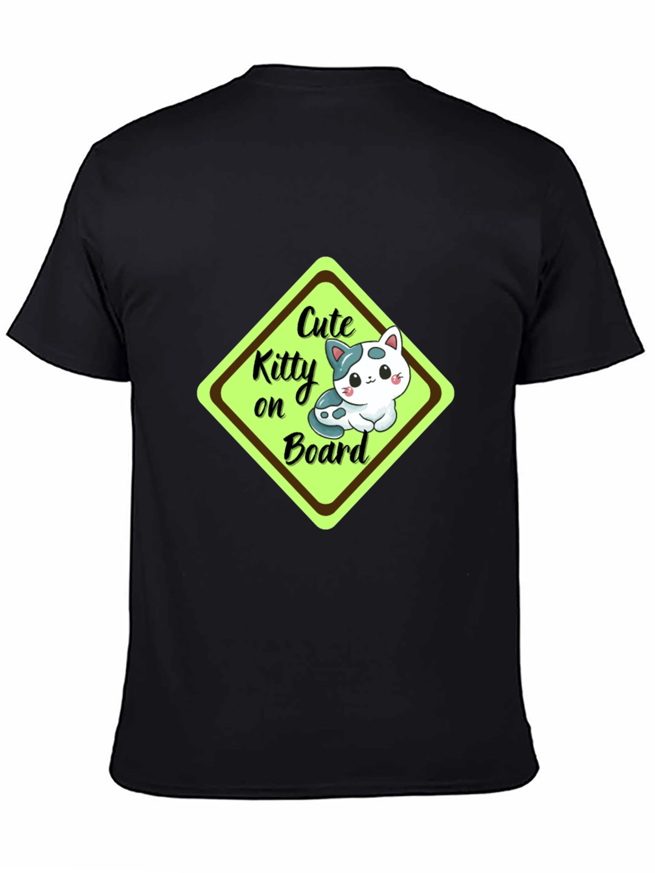 Cute Kitty On Board Black T-Shirt